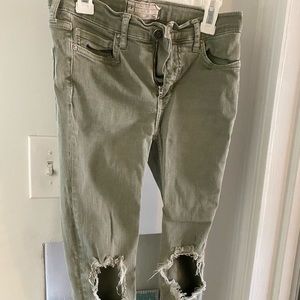 Free people olive green ripped skinny jeans